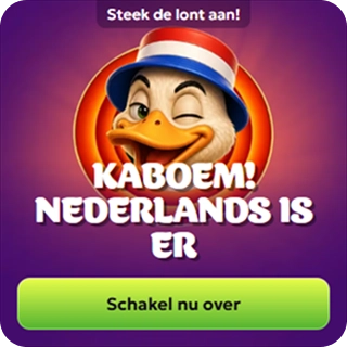 Lucky Gans Casino promotiebanner met een mascotte in Nederlandse kleuren en de tekst Kaboeem Nederlands is er
